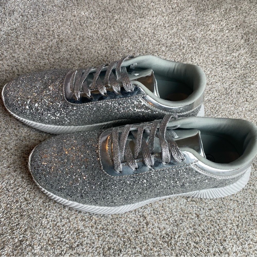 NWOT Silver Shiny Glitter Tennis Shoes